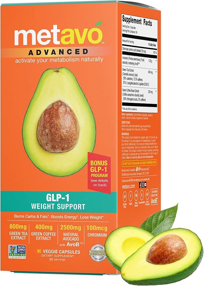 Metavo Advanced Weight Support – Natural Diet Supplements with Essential Nutrients for Promoting Wellness, Enriched with Avocados, Green Tea, Chromium & Green Coffee, 90 Easy-to-Swallow Diet Pills