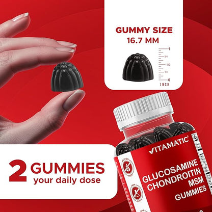 Vitamatic Glucosamine Chondroitin Gummies with MSM & Vitamin E – Joint Support Formula – 60 Pectin-Based Vegan Gummies