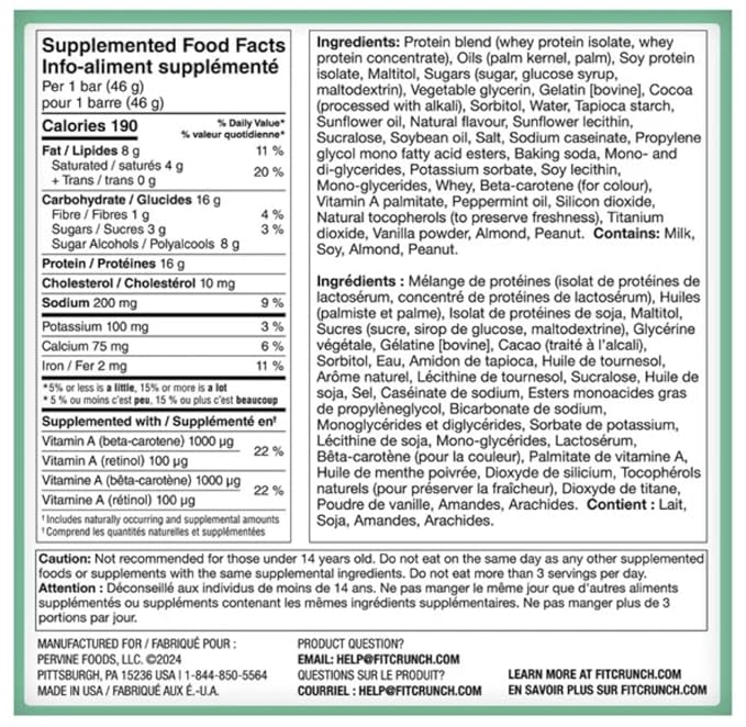FITCRUNCH Snack Size Protein Bars, World’s Only 6-Layer Baked Bar, 3g of Sugar & Soft Cake Core (18 Bars, Mint Chocolate Chip)