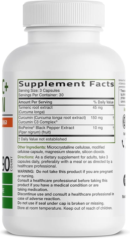 Bronson Turmeric Curcumin Extra Strength - Antioxidant, Joint & Digestion Support with BioPerine, Non-GMO, 90 Vegetarian Capsules
