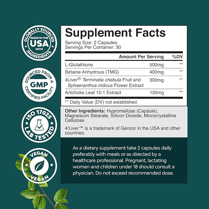 Pro Liver Support Supplement - 2X More Effective than Milk Thistle - Advanced Liver Health Supplement With Clinically Tested 4’Liver Cleanse Detox & Repair Support - 60 Count (Pack of 1)