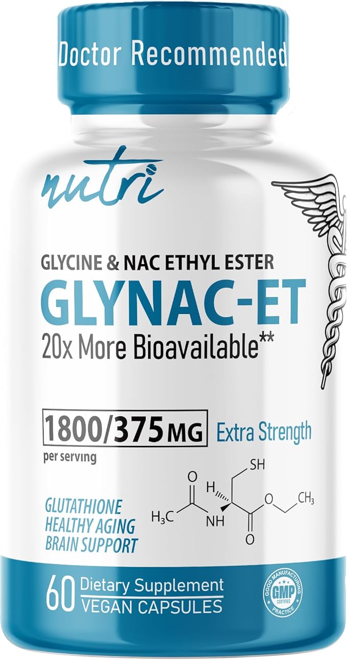 Nutri NAC Ethyl Ester + Glycine - Extra Strength 375mg - NACET 1800mg - 20x More Bioavailable than GlyNAC - N-Acetylcysteine - Anti Aging Supplement, Boost Glutathione - 60 Capsules - 3rd Party Tested