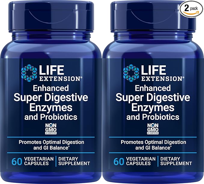 Life Extension Enhanced Super Digestive Enzymes and Probiotics, 60 Vegetarian Capsules (Pack of 2)