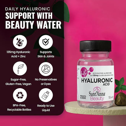 Sant'Anna Beauty Hyaluronic Acid, 5 Fl oz (Single Pack) | Hyaluronic Acid Supplement & Zinc for Radiant Skin & Joints in BPA-Free Bottles | Liquid Oral Hyaluronic Acid with Sugar-Free, Gluten-Free