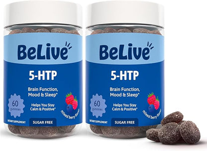 BeLive 5-HTP Gummies – 2 Pack - 120 Ct I 5HTP Calming Gummies for Heightened Focus, Relaxation & Rest for Adults | Vegan - Mixed Berries Flavor