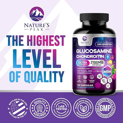 Glucosamine Chondroitin & MSM - 3x Strength Joint Support Supplement for Mobility & Comfort - Glucosamine Complex with Turmeric, Boswellia, Bromelain & Quercetin - Bottled in USA - 120 Capsules