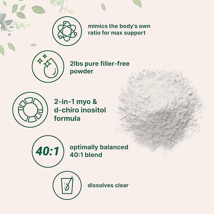 Micro Ingredients Myo-Inositol & D-Chiro Inositol Powder, 2lb (442 Servings) | 40:1 Ideal Ratio Inositol Supplement for Women | Supports Hormonal Balance & Ovarian Health | Non-GMO, Vegan, Filler-Free