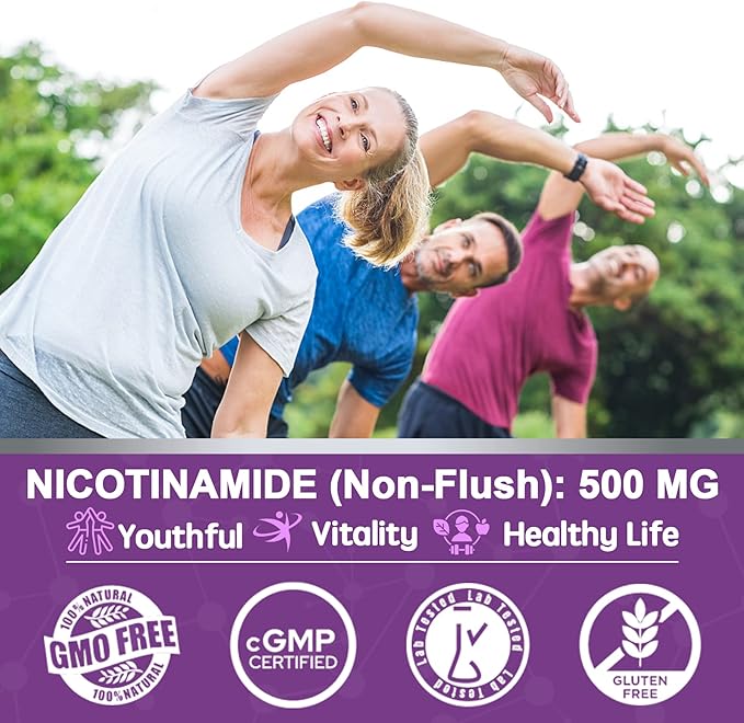 Sugar Free Nicotinamide 500mg Gummies, (Flush Free Niacin) Vitamin B3 Niacinamide Supplement for Cellular Energy Metabolism & Repair, Vitality, Healthy Aging, Cranberry Flavor, Easy to Chew, 120 Cts