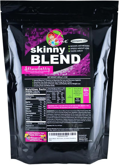 Skinny Blend – Whey Protein Shake Powder for Women – Low Carb, Keto Friendly Meal Replacement – Satisfies Hunger & Boosts Energy – Creamy Strawberry – 30 Shakes