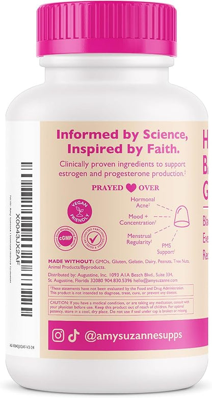 Amy Suzanne Hormone Balance Gummies for Women - Hormone Harmony for Mood, Energy, Bloating - Hormonal PMS, Perimenopause & Menopause Support - Red Raspberry Leaf & Black Cohosh - 60 Gummy Supplements