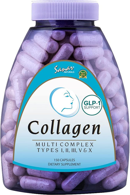 Sanar Naturals Multi Collagen Pills Type I, II, III, V, X | Extra Strength Hair, Nail, Skin, Bone & Joint Support | Hydrolyzed Collagen Supplement for Women and Men | Non-GMO, 150 Capsules