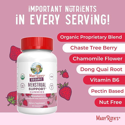 MARYRUTH'S Organic Menstrual Support Gummies for the Relief of Common Symptoms of Premenstrual Syndrome | PMS Support | Premenstrual Mood Support | USDA Organic | Non-GMO | Vegan | 30 Servings
