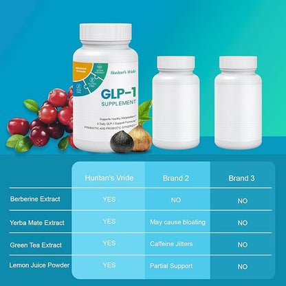Huritan's Vride GLP-1 Supplement Support with Probiotics | Premium Formula for Healthy Weight Management & Digestive Balance | 60 Capsules