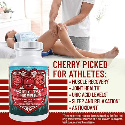 Tart Cherry Capsules Grown in USA - Lumberjack Strength Blend - Tart Cherry Powder with Bilberry (60 Count)