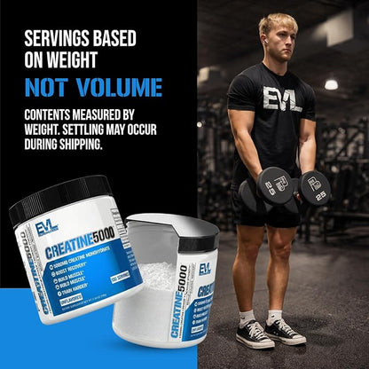 Evlution Nutrition Creatine 5000 - Supports Faster Recovery, Lean Muscle Growth & Performance - Pre & Post Workout Powder - 5000mg Pure Creatine Monohydrate Per Serving - 100 Servings - Unflavored