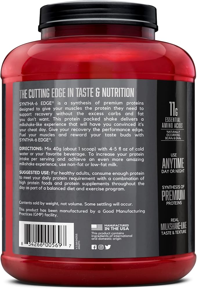 BSN SYNTHA-6 EDGE Protein Powder, Chocolate Flavored Powder with Hydrolyzed Whey, Micellar Casein, for Muscle Gain, Low Sugar, 24g Protein, Chocolate Milkshake, 48 Servings, 4.23 Pound (Pack of 1)