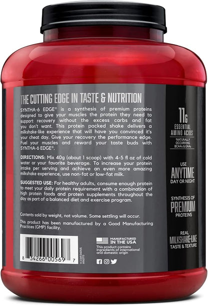 BSN SYNTHA-6 EDGE Protein Powder, Chocolate Flavored Powder with Hydrolyzed Whey, Micellar Casein, for Muscle Gain, Low Sugar, 24g Protein, Chocolate Milkshake, 48 Servings, 4.23 Pound (Pack of 1)