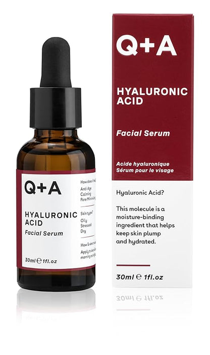 Q+A Hyaluronic Acid Facial Serum (30ml), Natural Hydrating Face Serum, for Plump Skin, Anti Ageing, Fragrance Free, Delivers Deep, Lasting Hydration, Rehydrates and Softens the Skin