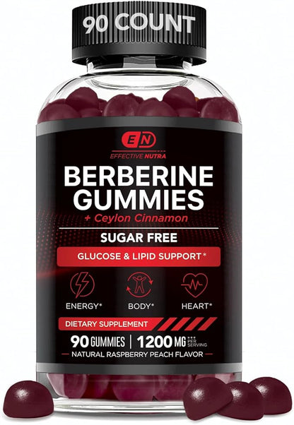 Effective Nutra Berberine Gummies with Ceylon Cinnamon | 1200mg Sugar-Free Formula for Blood Sugar & Metabolic Support | Natural Energy, Heart Health | Vegan, Non-GMO | 90 Count (45-Day Supply)