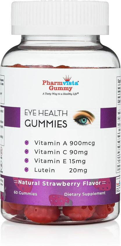 Pharmvista Eye Health Support Gummy - Vitamin A + C + E + Lutein - Gluten Free, Vegan Friendly Supplement - 60 Count