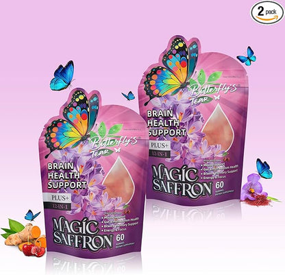 BUTTERFLY'S TEAR Saffron Gummies | 12-in-1 Daily Health Support | Mixed Berry Flavor | Mood, Gut & Metabolism, Mind & Body, Energy Support | 120 Gummies Dietary Supplement