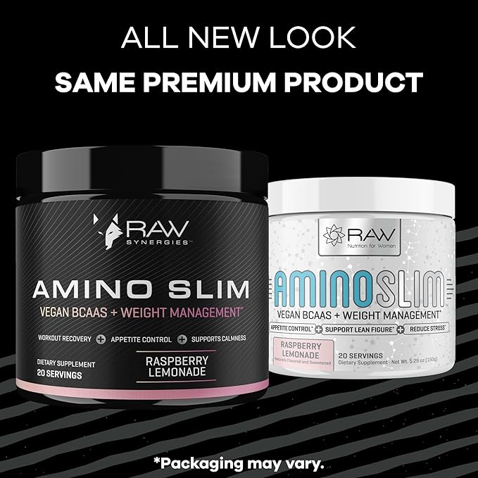 RAW Synergies Amino Slim - Slimming BCAA Weight Loss Drink for Women, Vegan Amino Acids, L-Glutamine Powder for Post Workout Recovery & Fat Burning | Daily Appetite Suppressant, Metabolism Booster