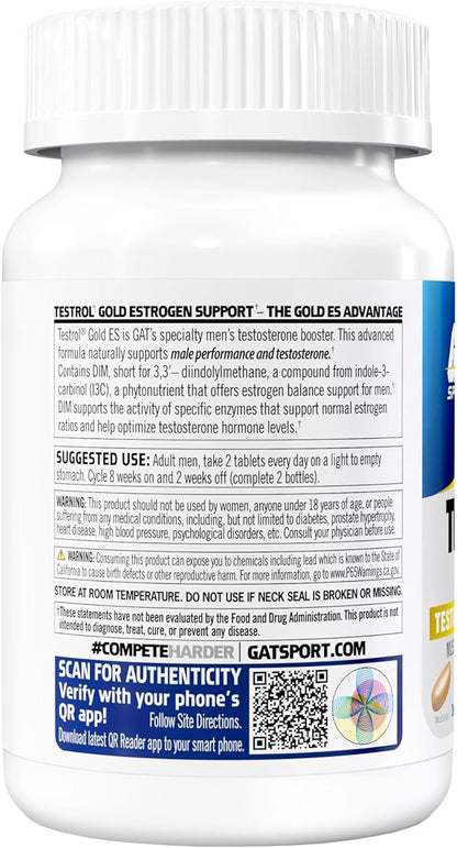 GAT SPORT Testrol Gold ES with Shilajit, Tribulus, DIM, Zinc, Longjack, Fenugreek, Saw Palmetto, Estrogen Balance, 60 Tablets