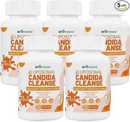 11-in-1 Candida Support Supplement, Antifungal Overgrowth, Intestinal Detox & Gut Health for Women & Men, Balance Probiotic, Natural Herbal Oregano & Caprylic Acid Softgels, 300 Count