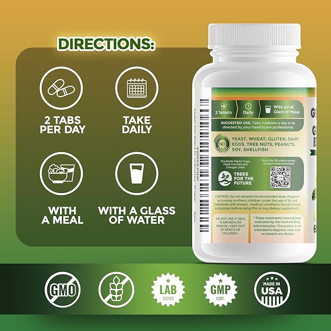 GreeNatr Ginko Biloba & Panax Ginseng Supplement - Red Ginseng for Memory and Focus - Ginkgo Biloba for Good Vision, Immune System and Improved Blood Flow (360 Tablets: 6 Bottles)