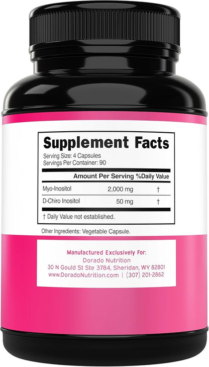 Myo-Inositol & D-Chiro Inositol Supplement For Women (360 Capsules, 2050mg Per Serving Ideal 40:1 Ratio Myo Inositol) Hormone Balance for Women - Third Party Tested, Vegan Safe & USA Made - 360 Count