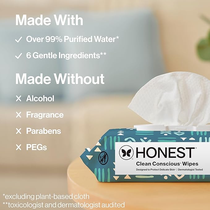 The Honest Company Hypoallergenic Multi-Use Baby Wipes for Sensitive Skin, Balance Blues, 576 Count