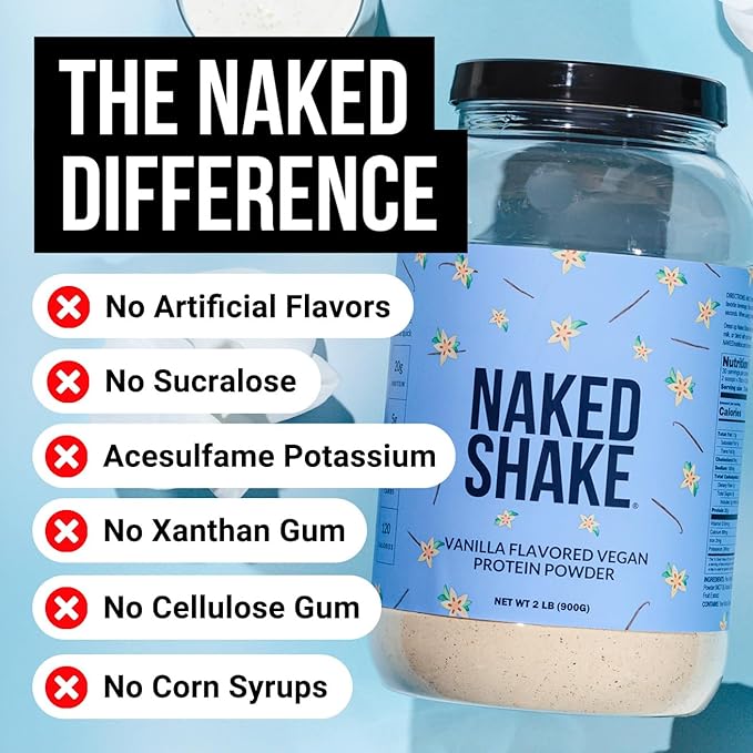 NAKED Shake - Vanilla Protein Powder - Plant Based Protein Shake with Mct Oil, Gluten-Free, Soy-Free, No Gmos Or Artificial Sweeteners - 30 Servings (Pack of 2)