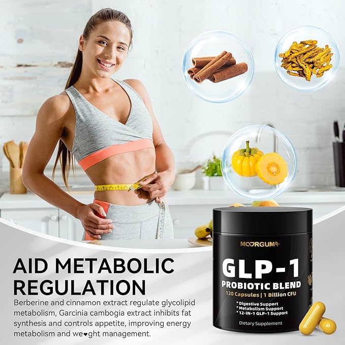 GLP-1 Support Probiotic Blend Capsules 120 Count - Glp1 Booster with Berberine, 1 Billion CFU, 5 Probiotic Strains - 1500mg Glp1 Blend Supplements, for Gut Health, Digestive Wellness Support
