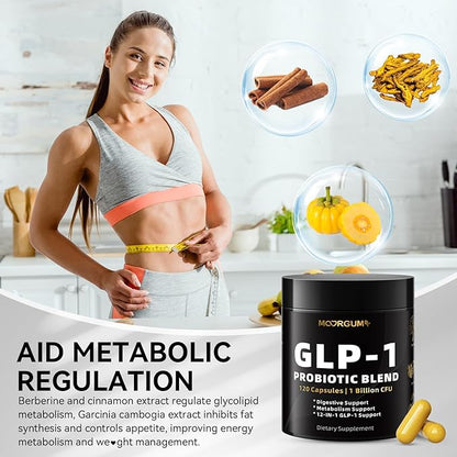 GLP-1 Support Probiotic Blend Capsules 120 Count - Glp1 Booster with Berberine, 1 Billion CFU, 5 Probiotic Strains - 1500mg Glp1 Blend Supplements, for Gut Health, Digestive Wellness Support