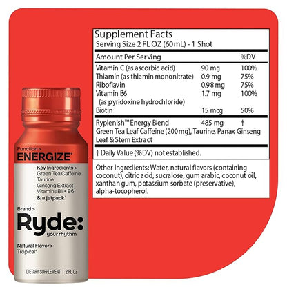 Ryde: Discovery Pack | Energize, Focus & Relax Shots | Green Tea Caffeine, Taurine, Ginseng, B Vitamins, L-Theanine, Lemon Balm, Chamomile | 0 Calories, 0 Sugar | Variety Pack – Try Them All (6 Pack)