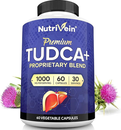 Nutrivein Premium TUDCA+ Liver Support Supplement 1000mg - 30 Day Supply (60 Caps): TUDCA Supplement Bile Salts for Liver Wellness