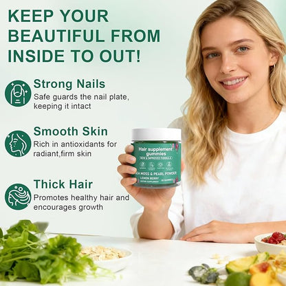 Sea Moss Gummies for Hair Loss，Hair Loss Gummies with Organic Sea Moss，Pearl Powder & Aloe Vera,Vitamin C, Vitamin E, Supports Hair & Skin Wellness Dietary Supplement — 60 Gummies