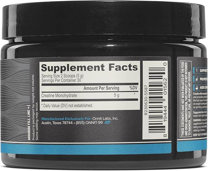ONNIT Creatine Monohydrate Powder – IGEN™ Non-GMO Tested, 5g Premium Creatine for Muscle Strength, Power & Lean Mass, Supports Brain Health & Cellular Energy, Unflavored, 30 Servings, 5.29 oz 3-Pack