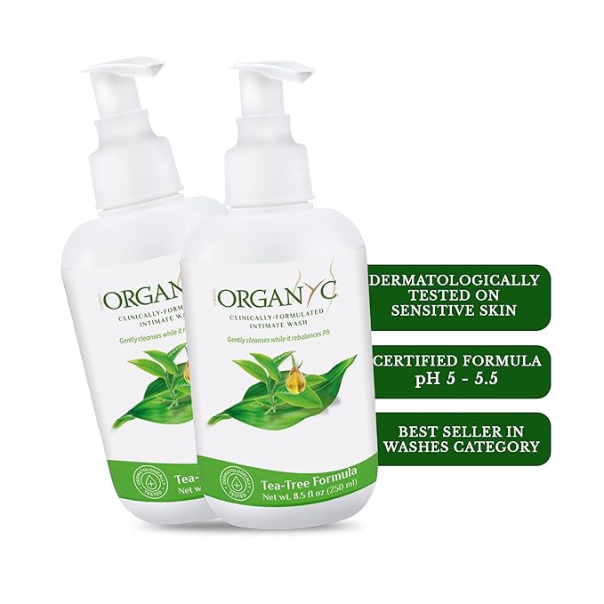 Organic Intimate Wash with Tea Tree Oils & Leaf Extracts, Gentle Cleansing Feminine Wash for Women with Sensitive Skin, Soothing pH Balance Feminine Wash, 8.5 fl oz, Pack of 2