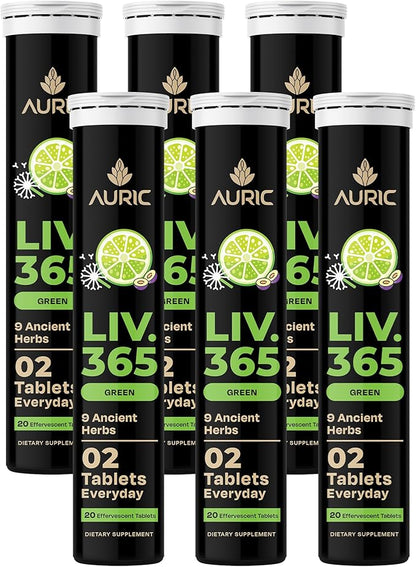 Auric Liv365 Liver Detox Supplement 120 Tablets | Lemon Flavour Advanced Herbal Formula for Liver Health, Detox & Cleansing
