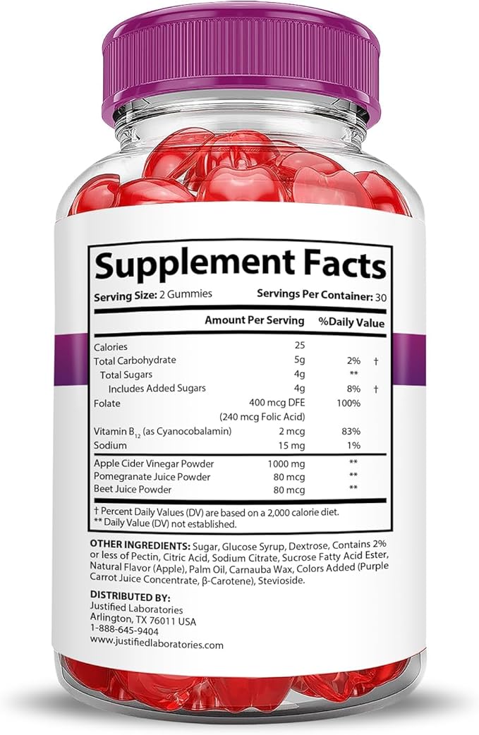 Justified Laboratories (5 Pack Fast Ripped Keto ACV Gummies Advanced Formula 1000MG Fast Ripped Formulated with Pomegranate Beet Juice Powder B12 Vegan Non GMO 300 Gummys