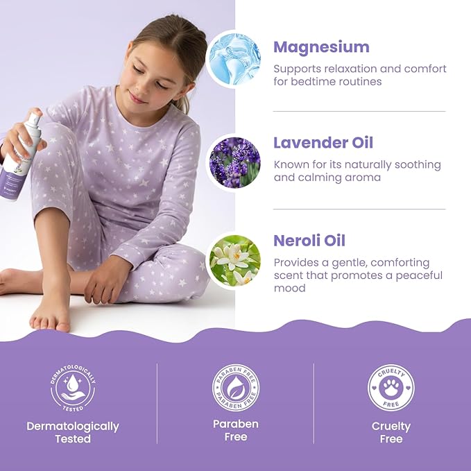 Kids Magnesium Sleep Spray with Lavender & Neroli – Calming Bedtime Mist for Legs, Feet & Body - Gentle Magnesium Oil Spray for Kids - Aromatherapy Pillow & Room Spray for Relaxation & Comfort