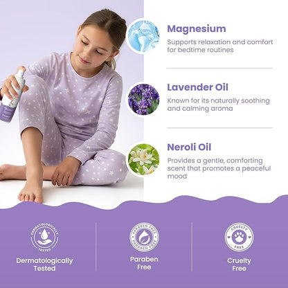 Kids Magnesium Sleep Spray with Lavender & Neroli – Calming Bedtime Mist for Legs, Feet & Body - Gentle Magnesium Oil Spray for Kids - Aromatherapy Pillow & Room Spray for Relaxation & Comfort