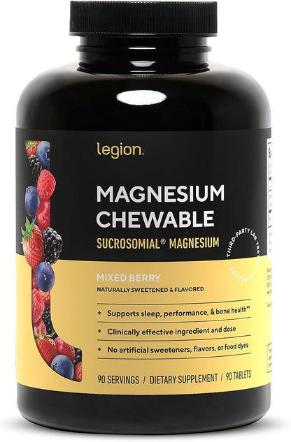 Legion Sucrosomial Magnesium Supplements - High Absorption Magnesium Supplement for Women & Men - Magnesium Mineral Supplements to Help Boost Athletic Performance - 90 Serving Mixed Berry