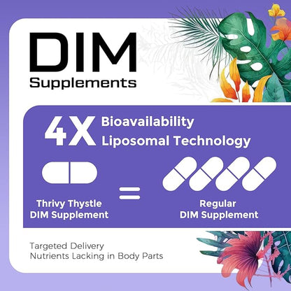 Liposomal DIM 400 mg - Hormone Balance, Estrogen Support for Women, DIM Supplement with Vitamin E, Evening Primrose, Black Cohosh, Omega-3 Fatty Acids (60 Capsules)