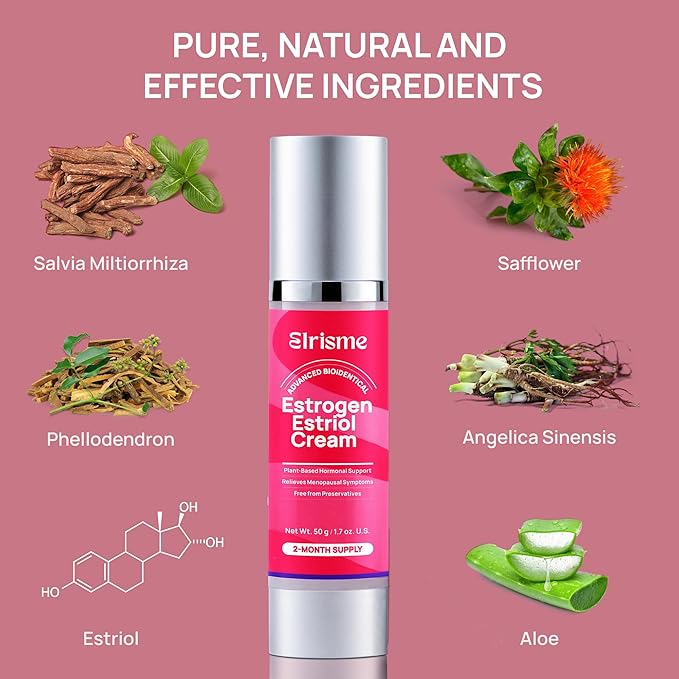 Estriol Cream for Women Menopause Relief: Natural Bioidentical Estrogen Cream, Hormone Balance, Perimenopause Support - Vaginal Health, Vulva Itch, Hot Flashes, Night Sweats, 50ml