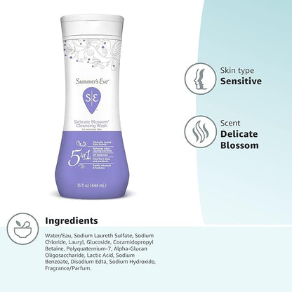 Summer's Eve Delicate Blossom All-Over Daily Feminine Wash, pH-Balanced Body Wash for Women, Removes Vaginal Odor and Refreshes, 15 Fl Oz (Pack of 2)