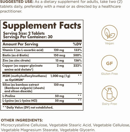 Solgar Skin, Nails & Hair with Biotin - 60 Tablets - with Vitamin C to Promote Healthy Collagen Production - 30 Servings