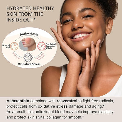 Astaxanthin Supplements 24mg Gummies with Resveratrol, Vitamin B1, Coconut Oil - Algae Organic Antioxidants for Men & Women Healthy Aging, Skin, Eyes, Immune - Vegan, Sugar-Free, Non-GMO, 120 Servings