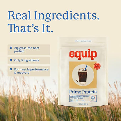 Equip Foods Prime Protein Powder | Clean, Grass Fed Beef Protein Powder | Carnivore Protein Isolate | Paleo, Keto Friendly, Gluten & Dairy Free | Helps Build & Repair Tissue | 30 Servings, Iced Coffee